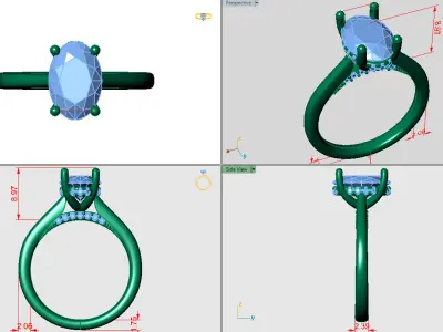 Oval shape halo ring with stones underneath 3D print model