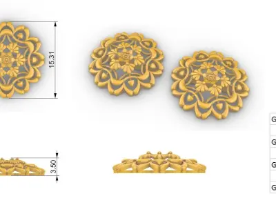 Floral Mandala Pendant Set With Ring 3D print model