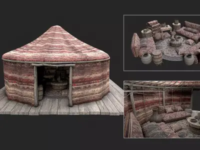 Old Traditional Eastern Nomads Tent 4 Low Poly PBR Low-poly 3D model