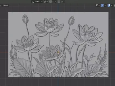 Lotus flowers wall art set relief STL panel carving CNC 260 3D model