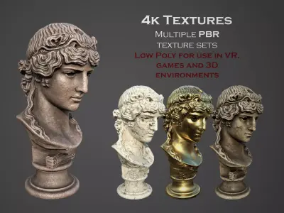 bust of Greek male - Antinous Mondragone Scan  Low-poly 3D model