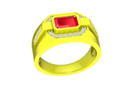 Luxury Emerald Cut Halo Signet Ring 3D Model 4796 3D print model