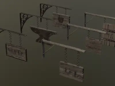 Fantasy Shop Signs Low-poly 3D model