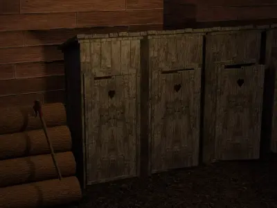 Wooden restroom with withered plank Free low-poly 3D model