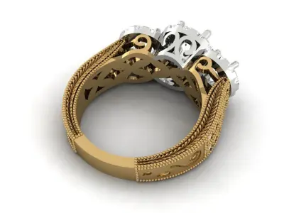 Luxury  3 stone engagement ring 3D print model