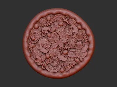 Pizza with leaves 3D print model