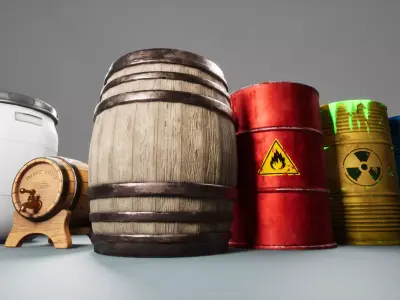 Barrels Pack - Game Ready Low-poly 3D model