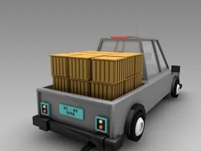 low poly car truck with boxes in back Low-poly 3D model