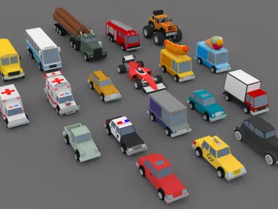 Collection of low-poly toon cars Low-poly 3D model
