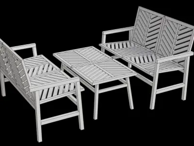 Boho Acacia Wood 3-Piece Outdoor Loveseat 3D model