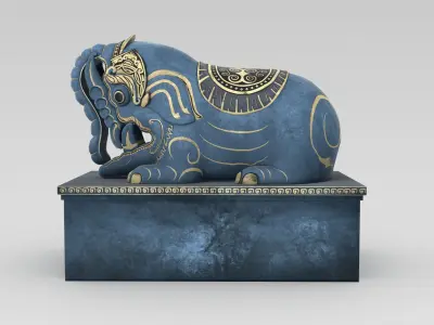 Elephant Statue Stone Garden Decor 3D model