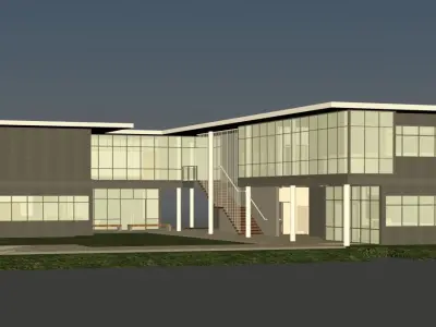 Office building with open green area  entrance 3D model