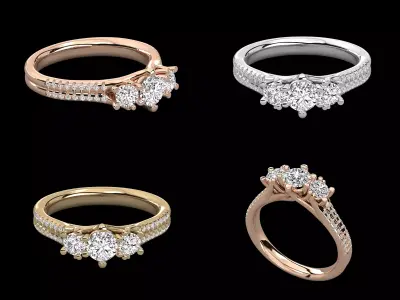 Luxury Three Stone Diamond Ring CAD Design STL 3DM 3D print model