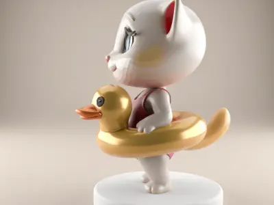 Cute Cat in Floatie STL File for 3D Printing 3D print model