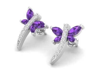 AV 619 Marquise and Round Diamond Dragonfly Stud Earrings 3D print model