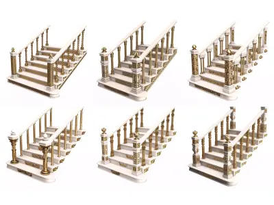 Carved Stairs Collection White Low-poly 3D model