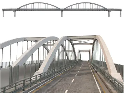through arch bridge with a two-lane road 3D model