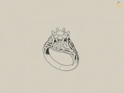 Vintage ring 65mm diamond 3D print model