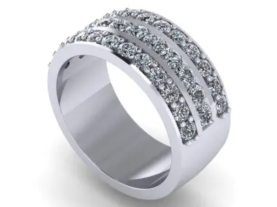 Three Row Man Diamond Ring 3D model