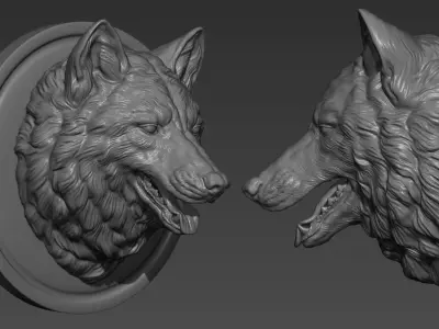 Wolf head with a mouth 3D print model