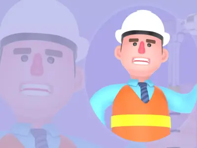 3D Cartoon Male Architect Character - Angry with Raised Hammer 3D model