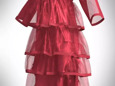 Red Tiered ruffle dress 3D model