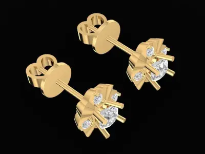 Floral round diamond earrings jewelry 3d model for women 1372 3D print model