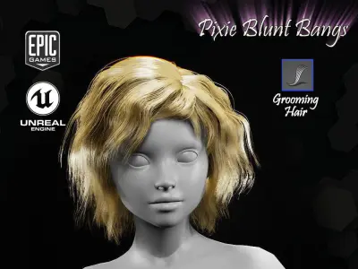 Pixie Blunt Bangs Groom Real-Time Hairstyle Unreal Engine 4  Low-poly 3D model