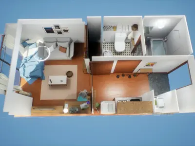 Japanese Studio Apartment 1 - Single Woman Apartment Low-poly 3D model