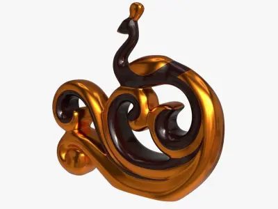 Modern Peacock Ceramic Figurine gold 3D model