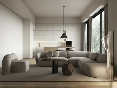 Living room and kitchen 3D model purchase