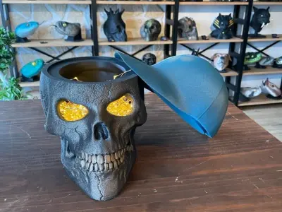 Skull with Basecup Hat  hollow inside 3D print model