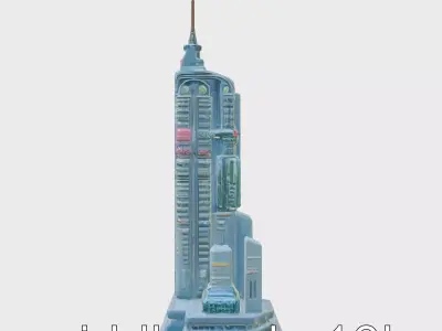 Cyberpunk Skyscraper Night Neon Lights Low-poly 3D model