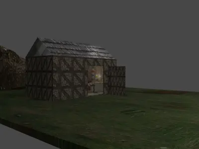 Library house on grassy field Low-poly 3D model