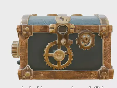 Steampunk Treasure Chest with Metallic Gears Low-poly 3D model