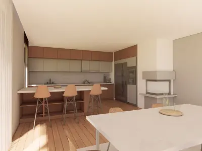 Modern Open - Space Kitchen Layout with Island and Dining Area 3D model