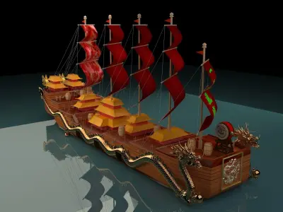 Chinese dragon  boat  3D model