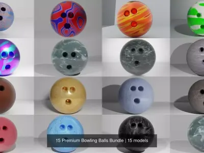 15 Premium Bowling Balls Bundle 3D Model Pack