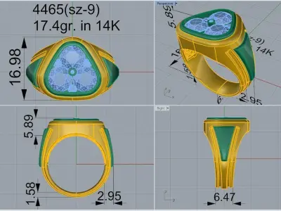 Round Diamond Triangular Ring 4465 3D print model