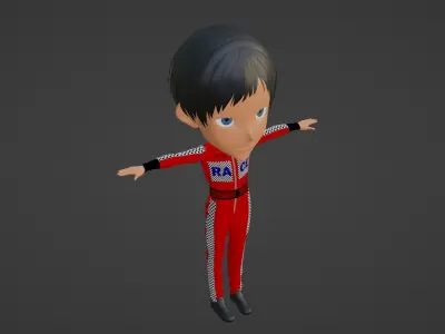 Racing Driver Cartoon Character Low-poly 3D model
