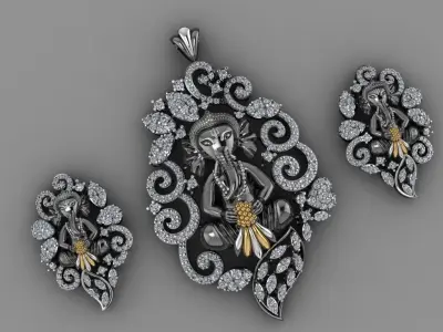 Gannesh Pendent GolD With Daimonds 3D print model  3D print model