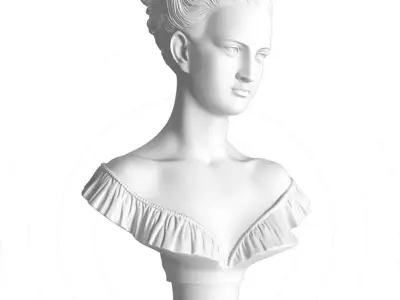 Classical Marble Bust Serene Female Figure Ruffled Collar Low-poly 3D model