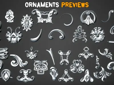 150 Complex Ornamental Brushes and  IMM   Vol 36 Low-poly 3D model