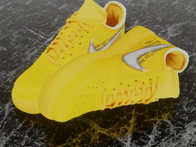 OFF WHITE X NIKE AIR FORCE 1 ONE YELLOW 3D SHOES Low-poly 3D model