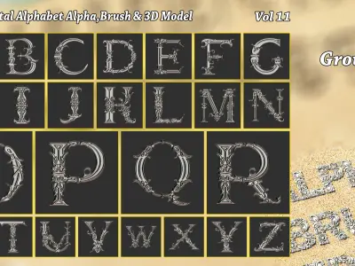 Ornamental Alphabet Brush Alpha and 3D Model Vol 11 3D model