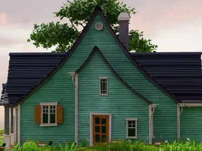 American Style Cottage Exterior 04 Low-poly 3D model