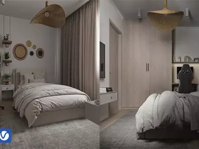 Guest Bedroom interior scene  3D model