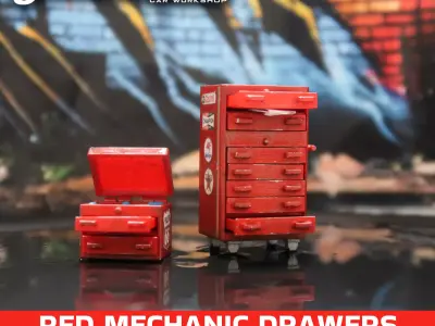 Red Mechanic Drawers Car Garage Accessory For Diorama 3D print model