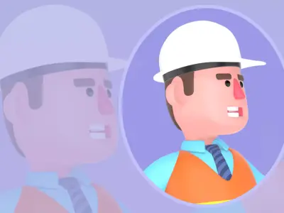 3D Cartoon Male Architect Character - Angry Thumbs Up Pose 3D model