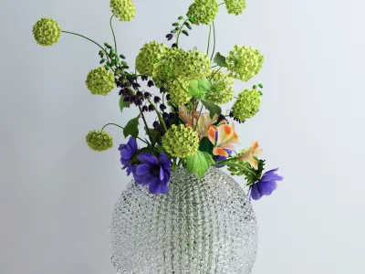 Viburnum Anemones Alstromeria and Fritilaria persica Bouquet 3D model